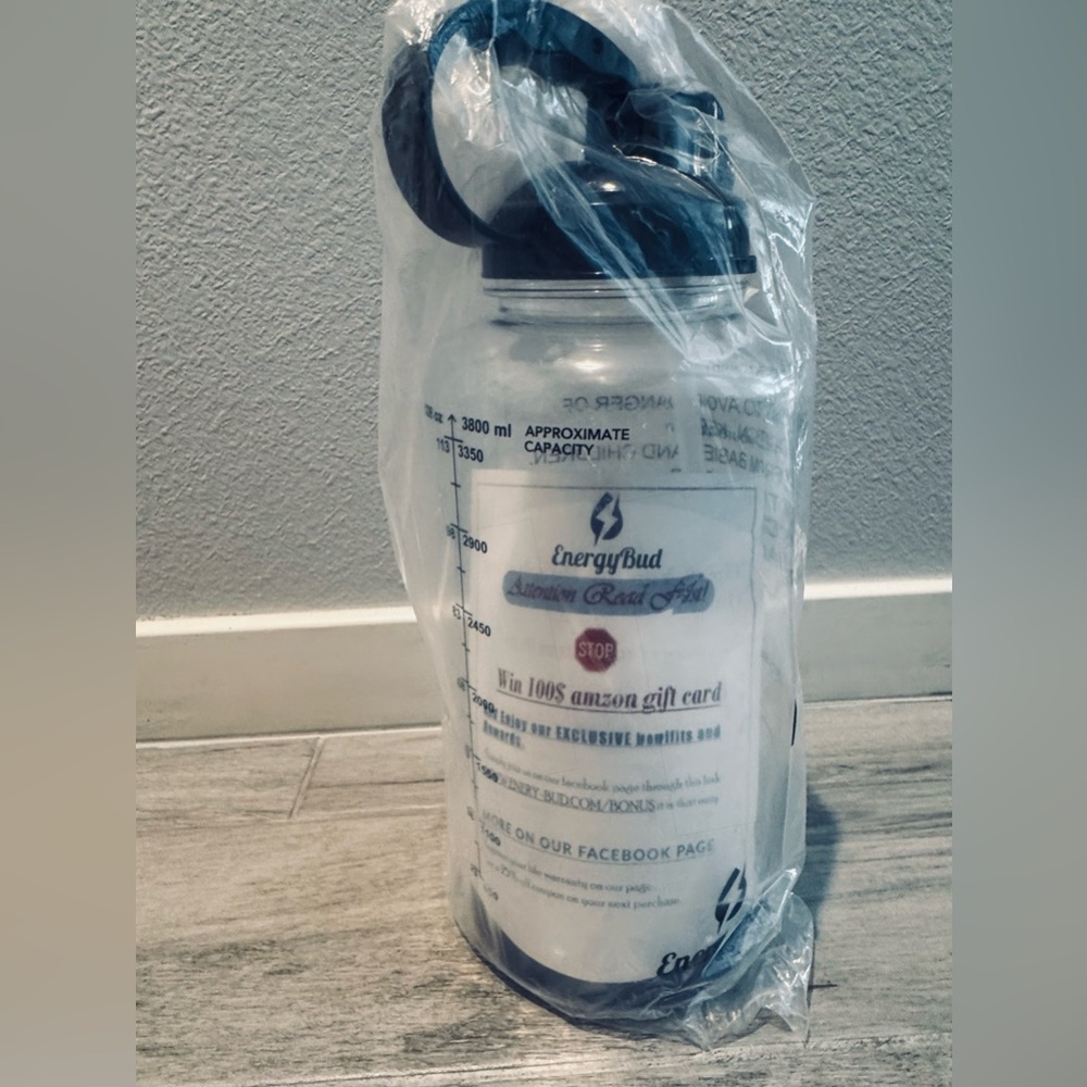 New! Water Bottle with Black Lid